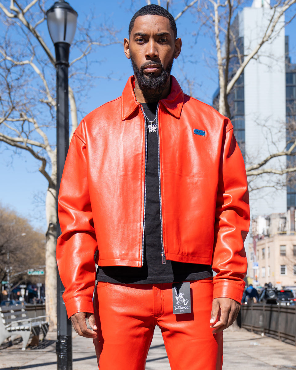 MEN- RED LEATHER CROP BOMBER – DaRucci Leather
