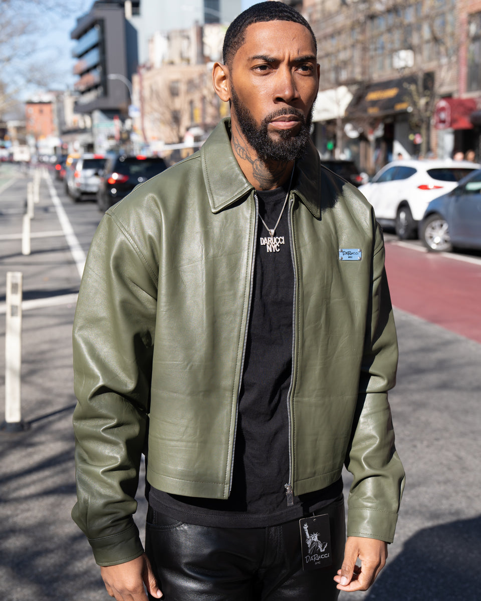 Darucci Leather レザージャケット M オリーブグリーン