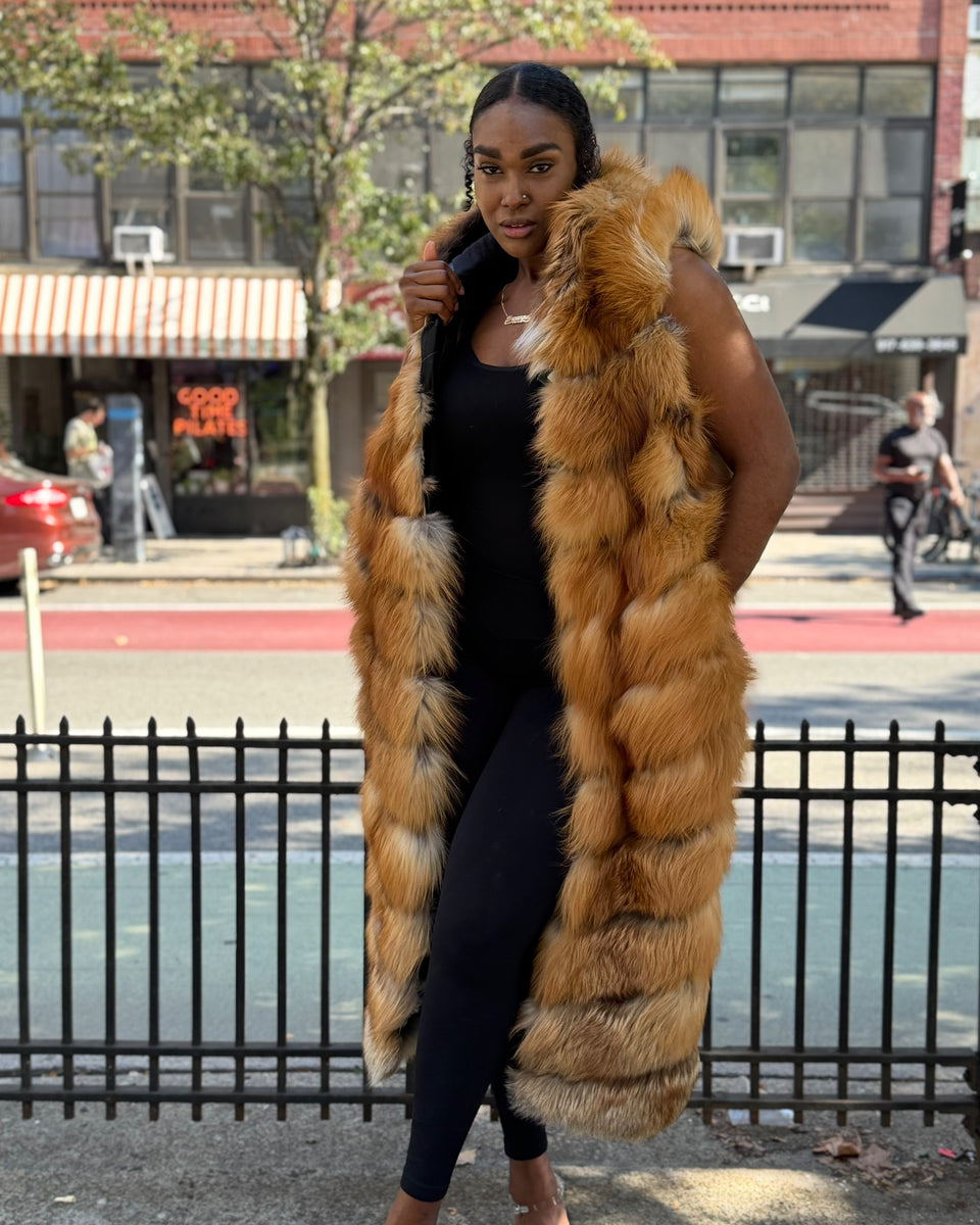 WOMEN FULL LENGTH FOX VEST-RED FOX – DaRucci Leather
