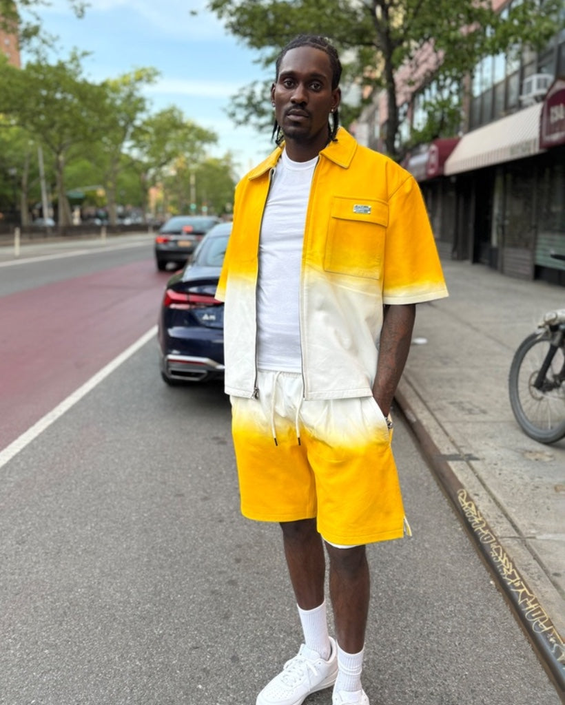 LEATHER SHIRT & SHORTS- YELLOW & WHITE – DaRucci Leather