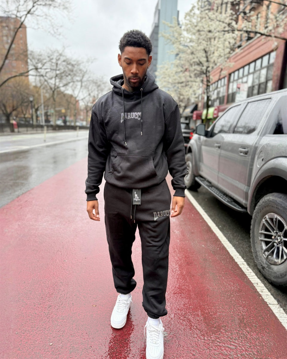 MEN TRACKSUITS- BLACK CLASSIC WITH RHINO STONES – DaRucci Leather