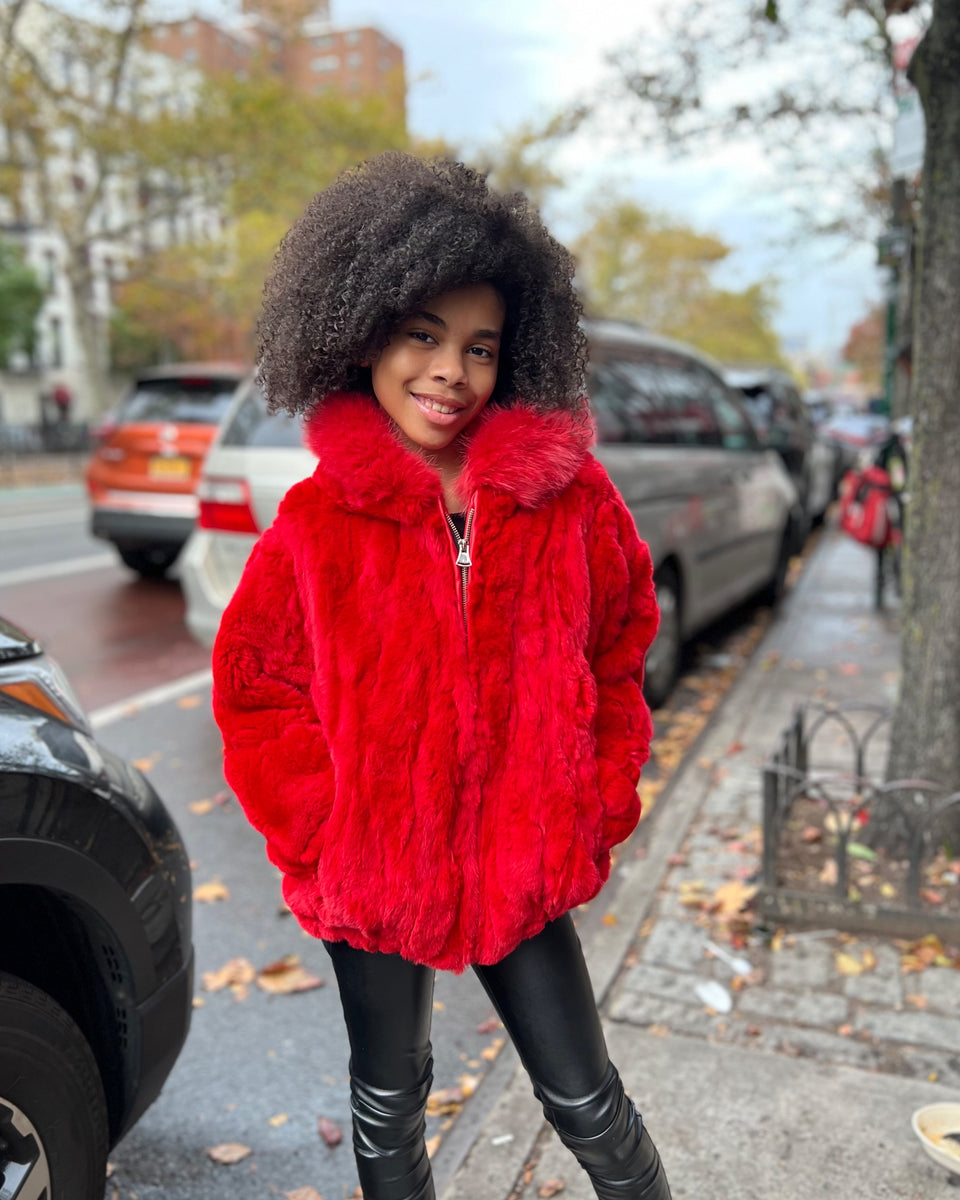 Vintage Millicent's of San Francisco outlet Red Faux Fur Kids Girls Coat Jacket