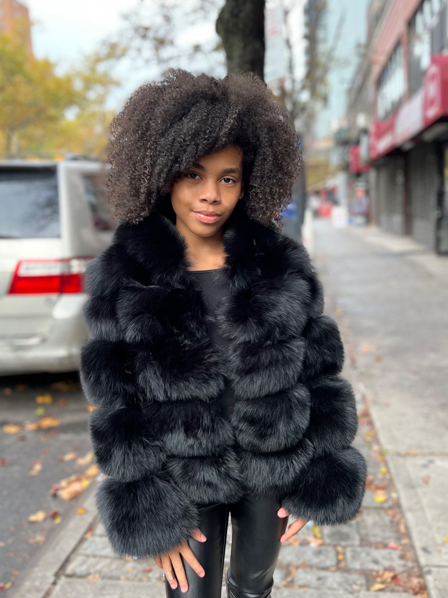 KIDS- BLACK FOX FUR WITH HOOD – DaRucci Leather