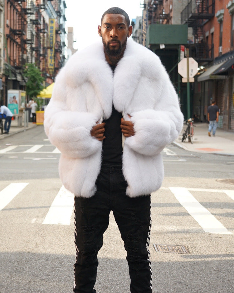 MEN WHITE FOX FUR BOMBER - Main Image