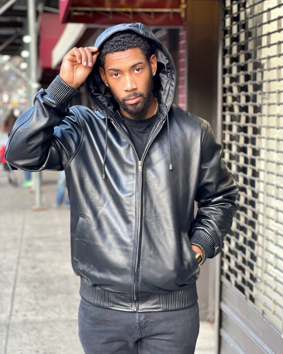 Black Leather Jacket With Hoodie Black Leather Jacket Hoodie Men's