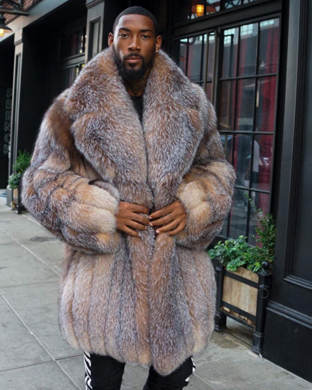 Men's Crystal Fox Fur Stroller Coat