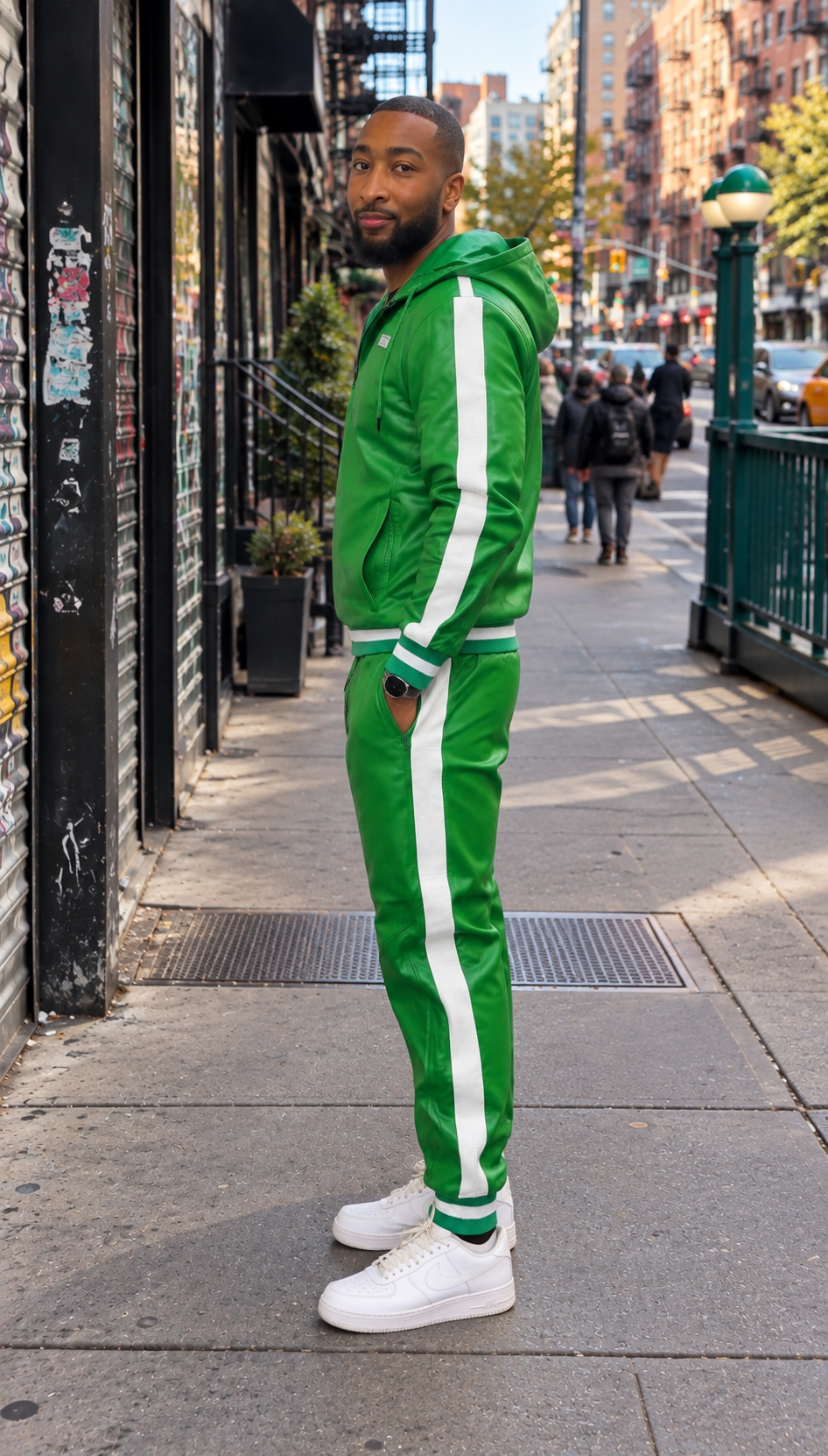 MEN LEATHER SUIT- MONEY GREEN
