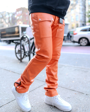 LEATHER PANTS- RED STACKED