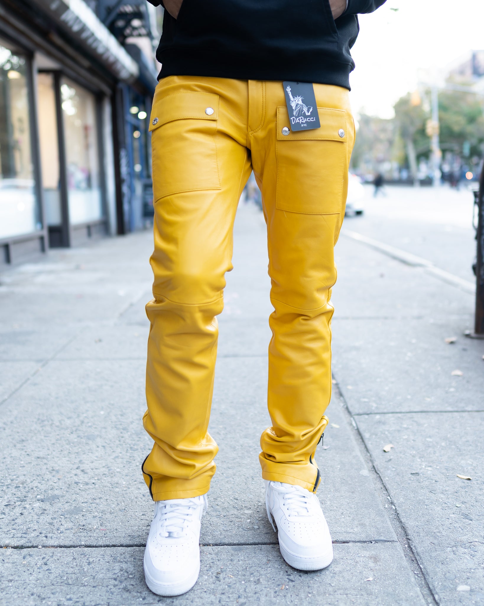 LEATHER PANTS- YELLOW STACKED - Main Image