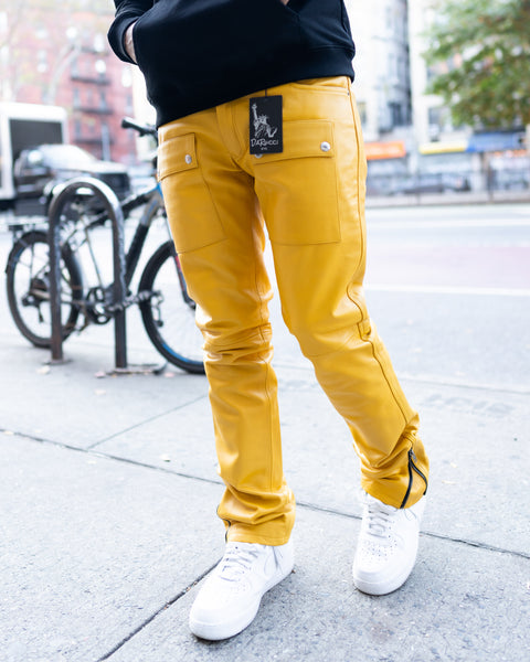 LEATHER PANTS- YELLOW STACKED