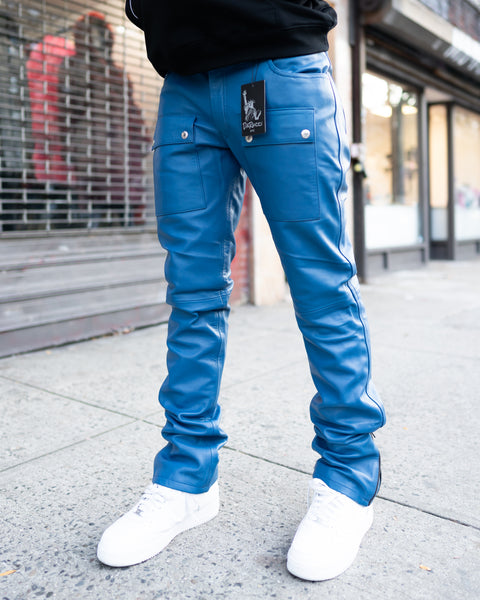 LEATHER PANTS- ROYAL BLUE STACKED