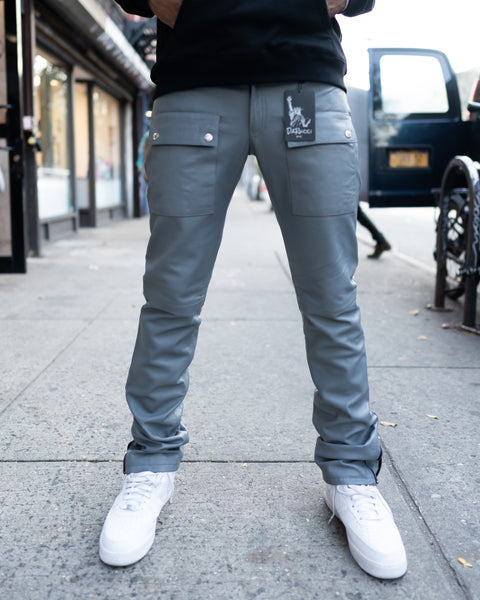 LEATHER PANTS- GREY STACKED