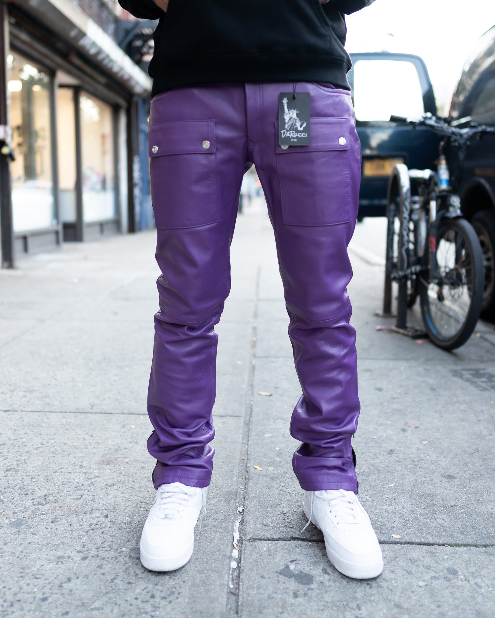 LEATHER PANTS- PURPLE STACKED – DaRucci Leather