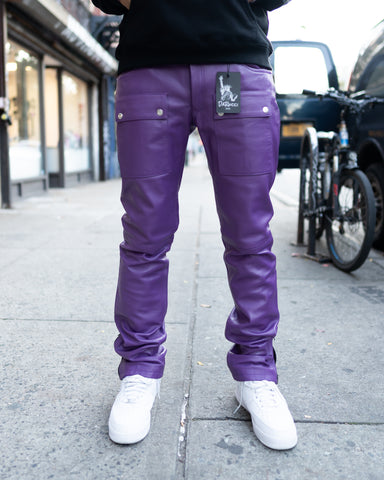 LEATHER PANTS- PURPLE STACKED