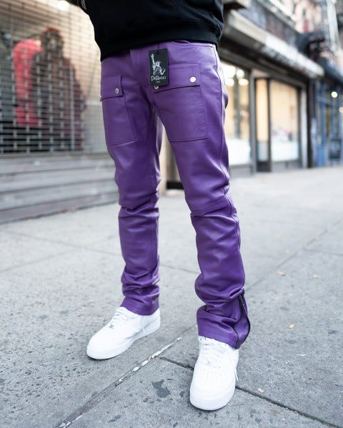 LEATHER PANTS- PURPLE STACKED