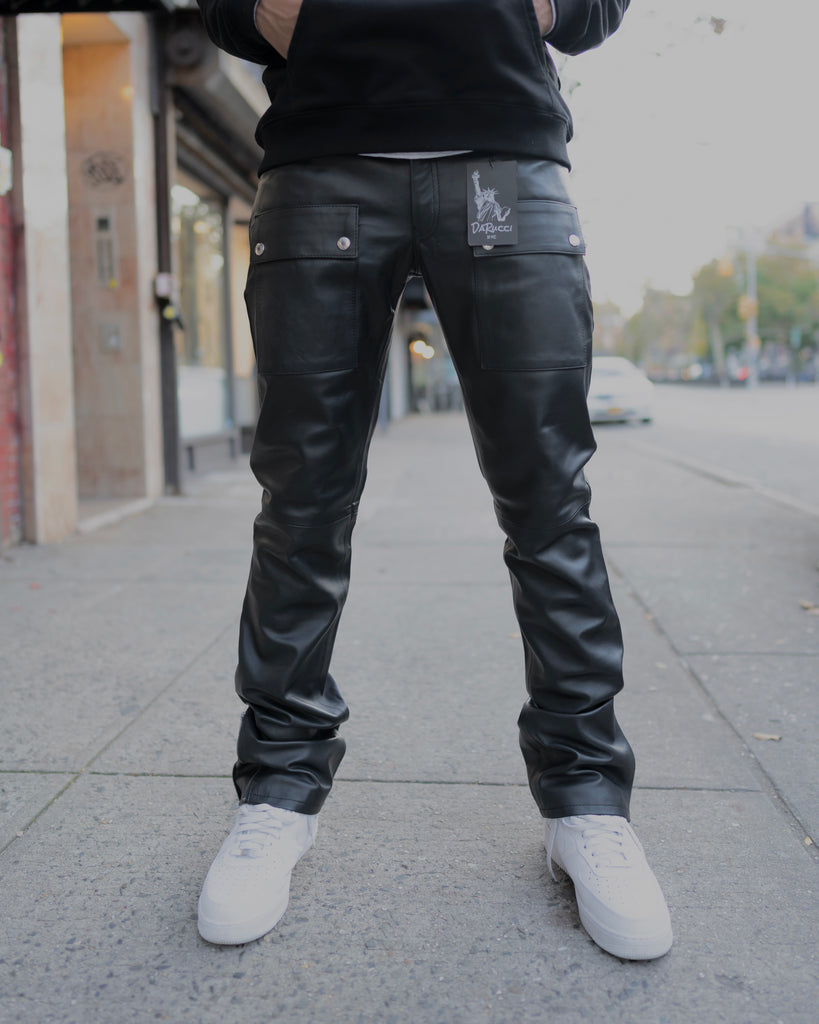 LEATHER PANTS- BLACK STACKED - Main Image