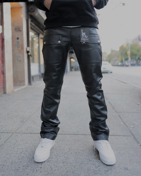LEATHER PANTS- BLACK STACKED