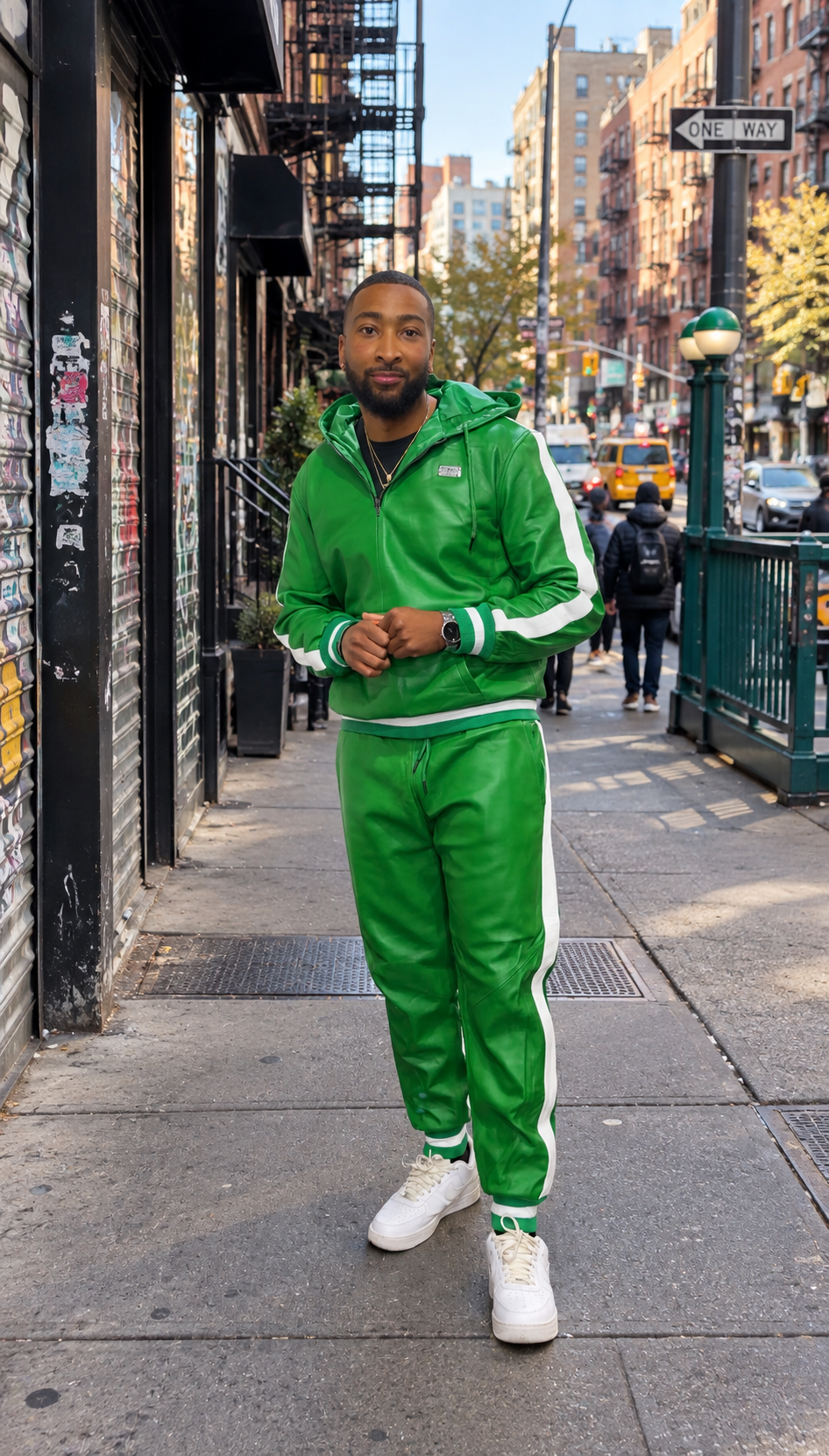 MEN LEATHER SUIT- MONEY GREEN