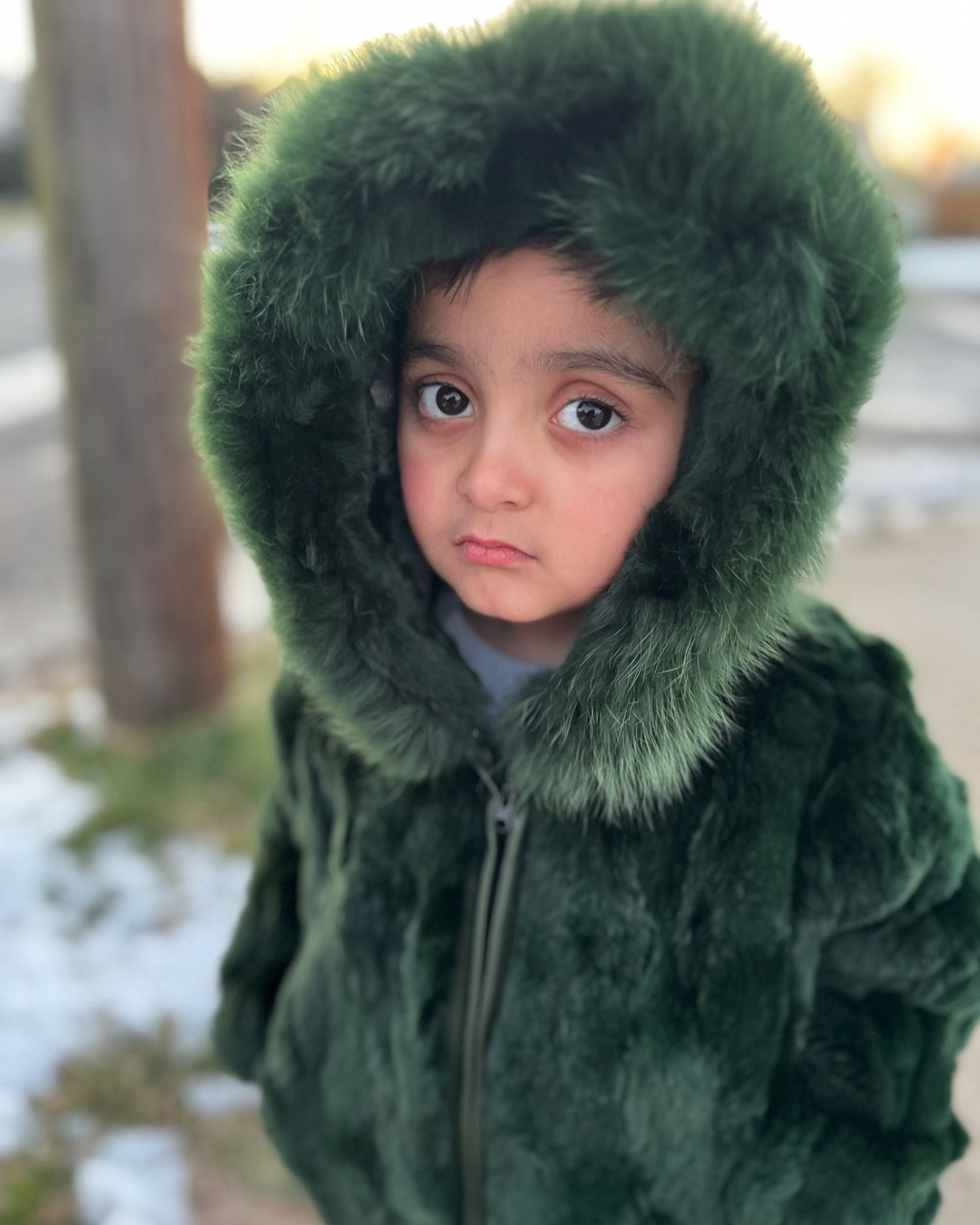 KIDS- HUNTER GREEN FUR WITH HOOD – DaRucci Leather