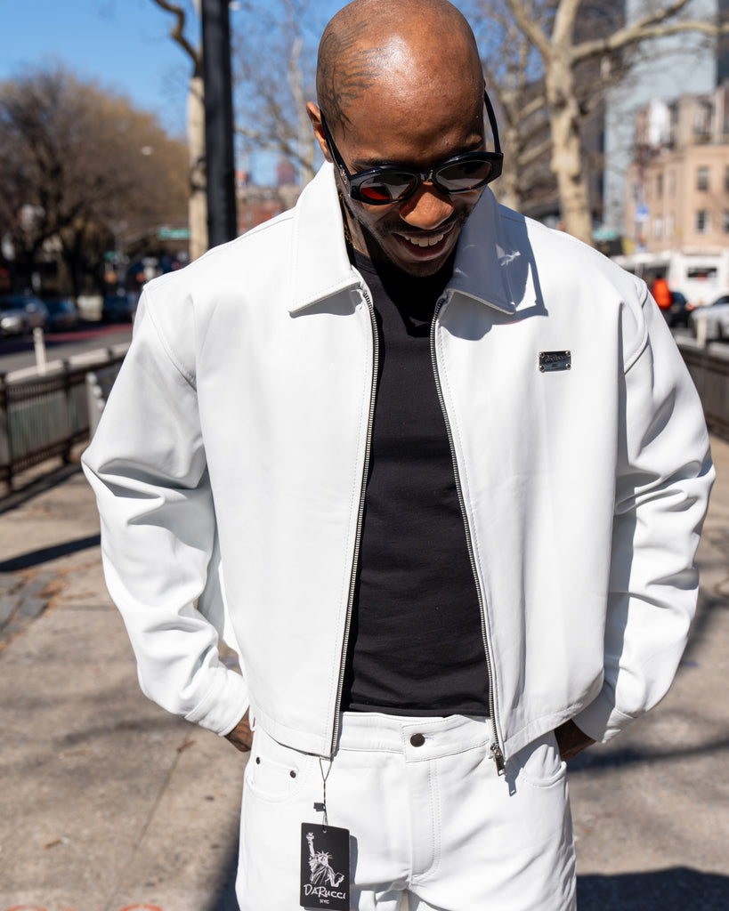 MEN- WHITE LEATHER CROP BOMBER DaRucci Leather MEN- WHITE LEATHER CROP BOMBER DaRucci Leather