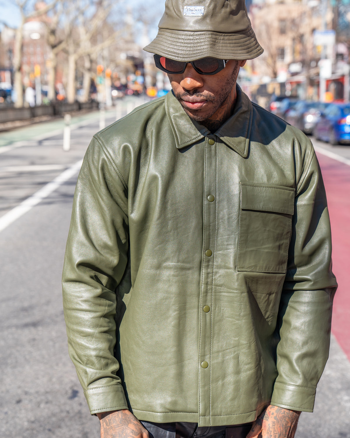 MEN- LEATHER SHIRT- GREEN