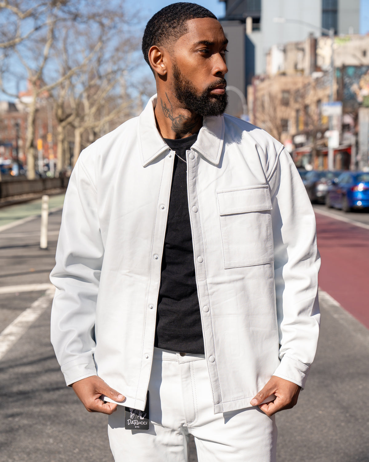 MEN- LEATHER SHIRT- WHITE