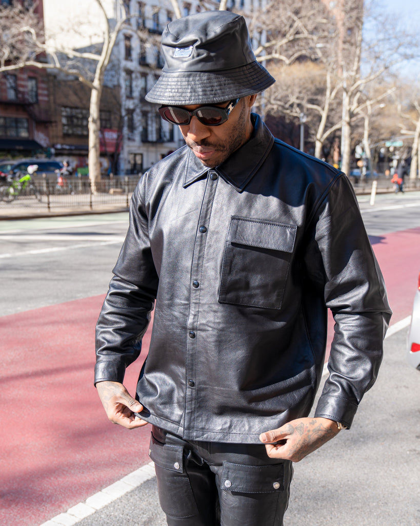 leather jacket dress shirt MEN- LEATHER SHIRT- BLACK