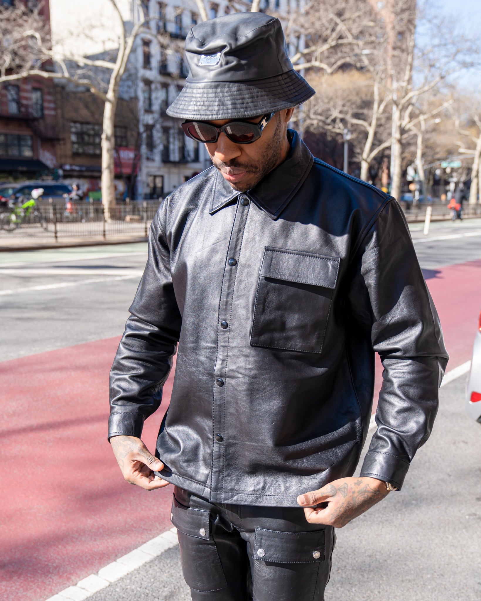 dress shirt leather jacket MEN- LEATHER SHIRT- BLACK – DaRucci Leather