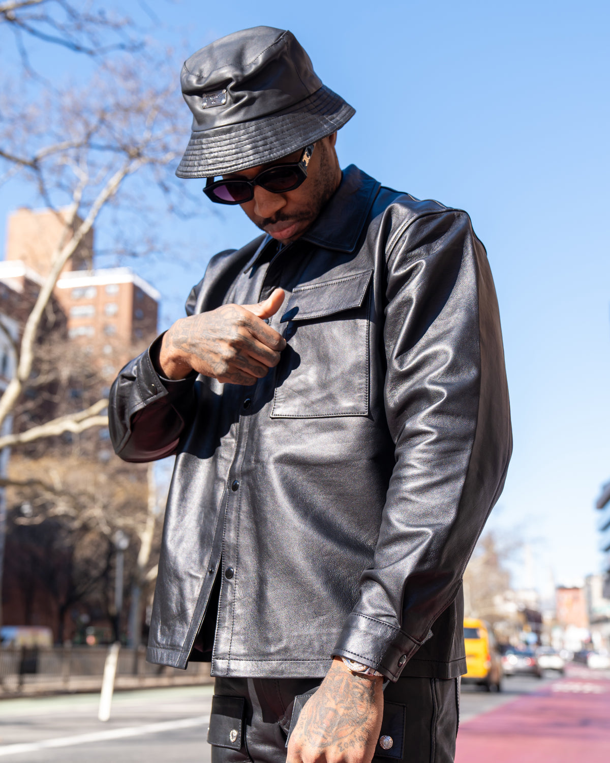 MEN- LEATHER SHIRT- BLACK