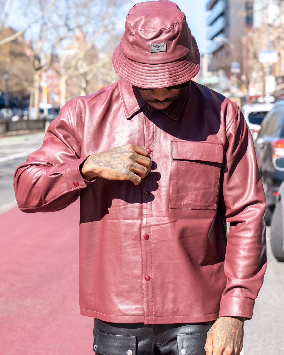 MEN- LEATHER SHIRT- BURGUNDY