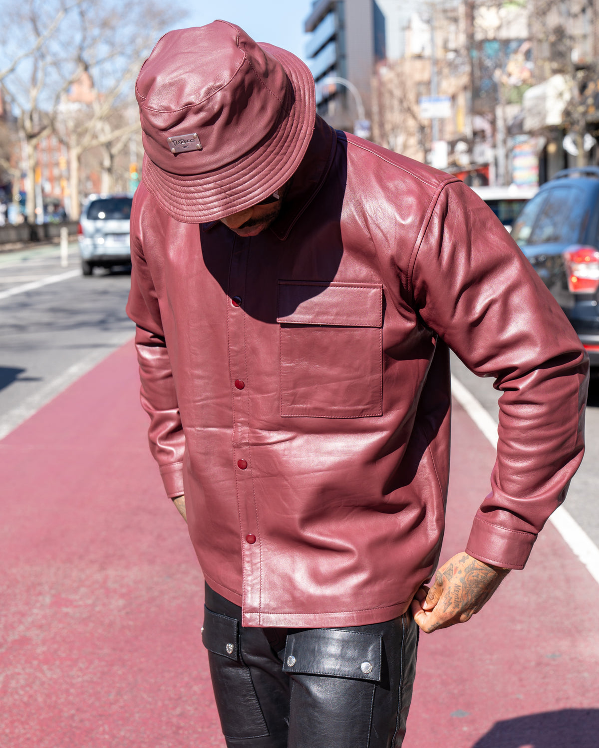 MEN- LEATHER SHIRT- BURGUNDY