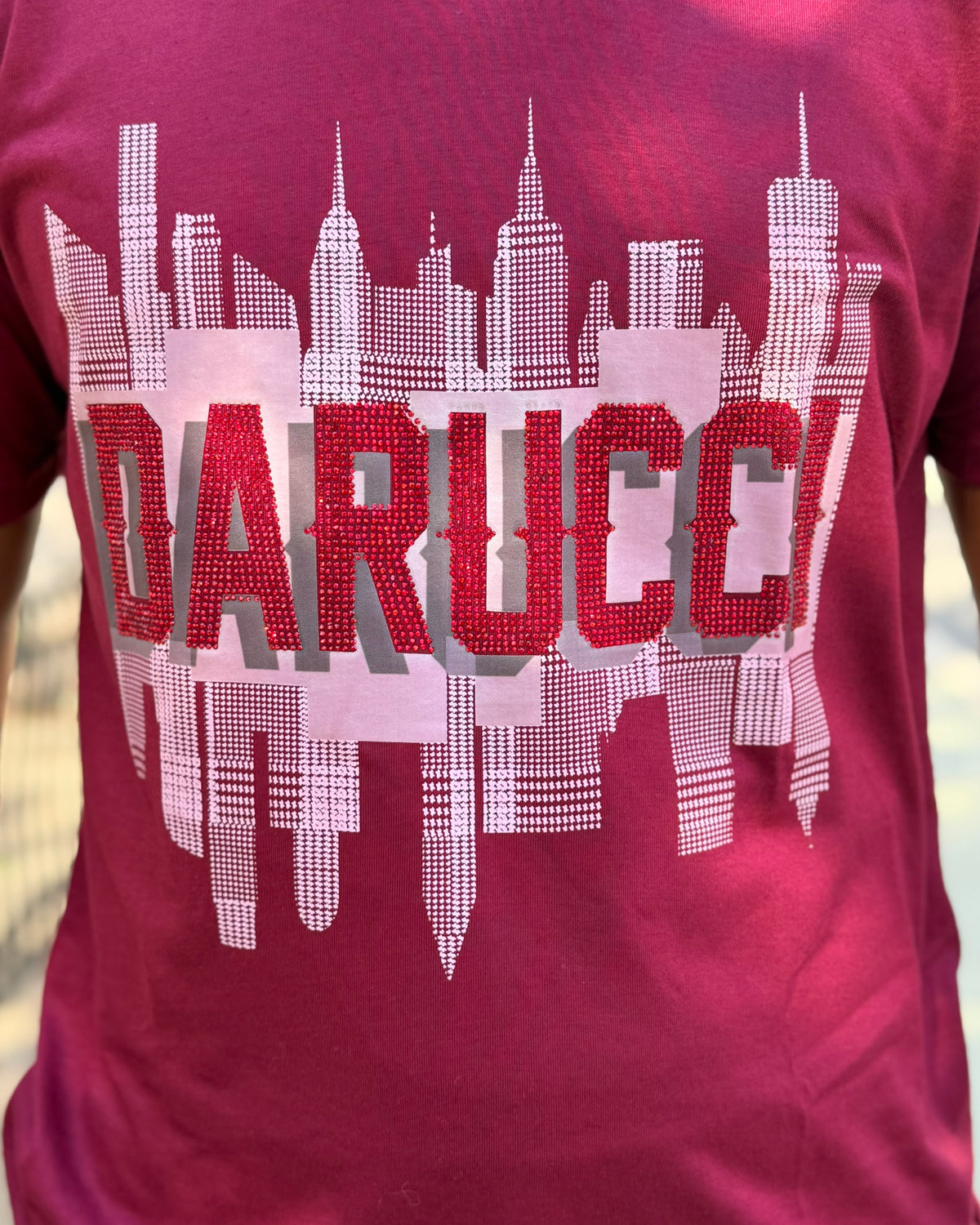 MEN T-SHIRTS- BURGUNDY WITH RHINESTONE LOGO