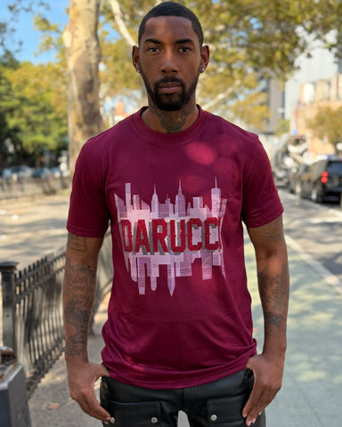 MEN T-SHIRTS- BURGUNDY WITH RHINESTONE LOGO