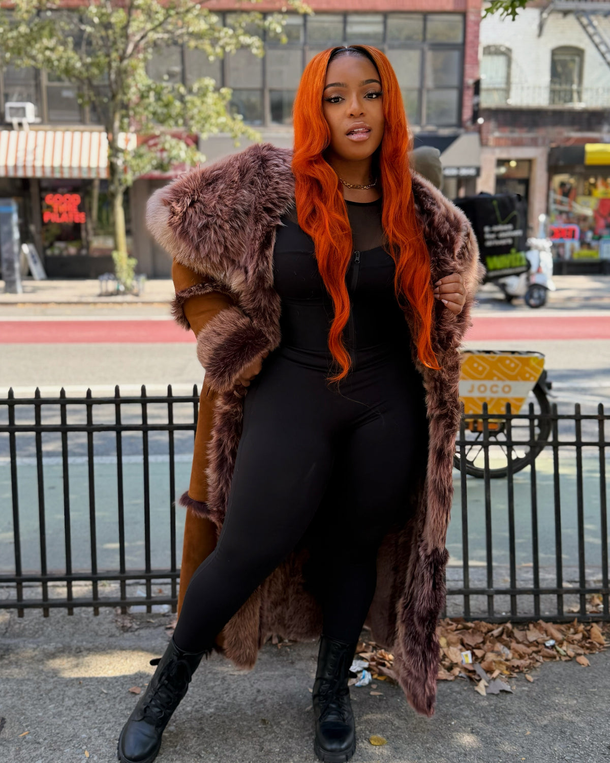 WOMEN SHEARLING- FULL LENGTH BROWN SHEARLING WITH HOOD