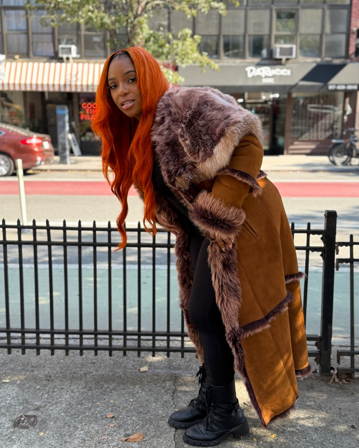 WOMEN SHEARLING- FULL LENGTH BROWN SHEARLING WITH HOOD