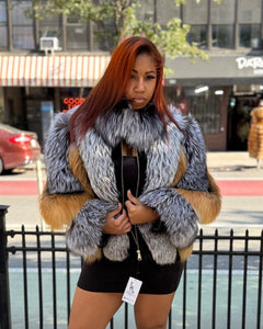 WOMEN FOX FUR- NATURAL RED FOX & SLIVER FOX COMBO (NO HOOD)