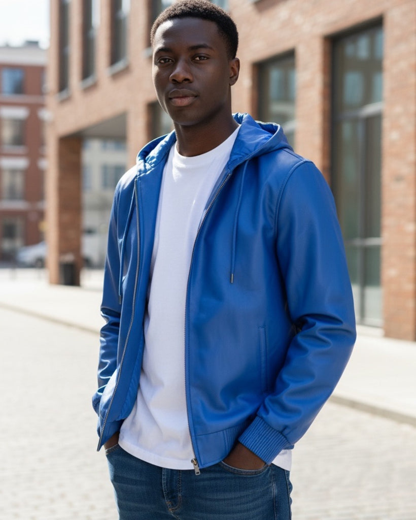 MEN LEATHER HOODIE- ROYAL BLUE – DaRucci Leather