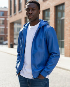MEN LEATHER HOODIE- ROYAL BLUE – DaRucci Leather