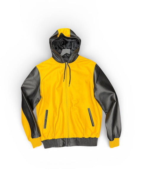 MEN LEATHER HOODIE- MULTI COLOR YELLOW & BLACK