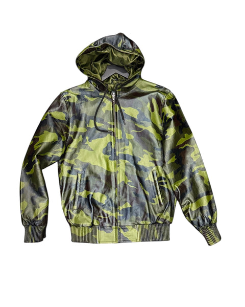 MEN LEATHER HOODIE- CAMO