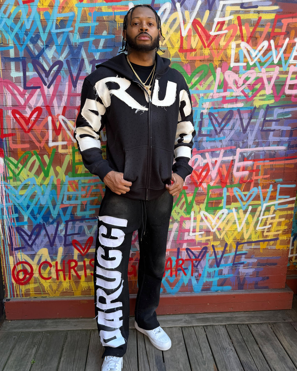 MEN TRACKSUITS- BLACK/WHITE (RHINESTONES)