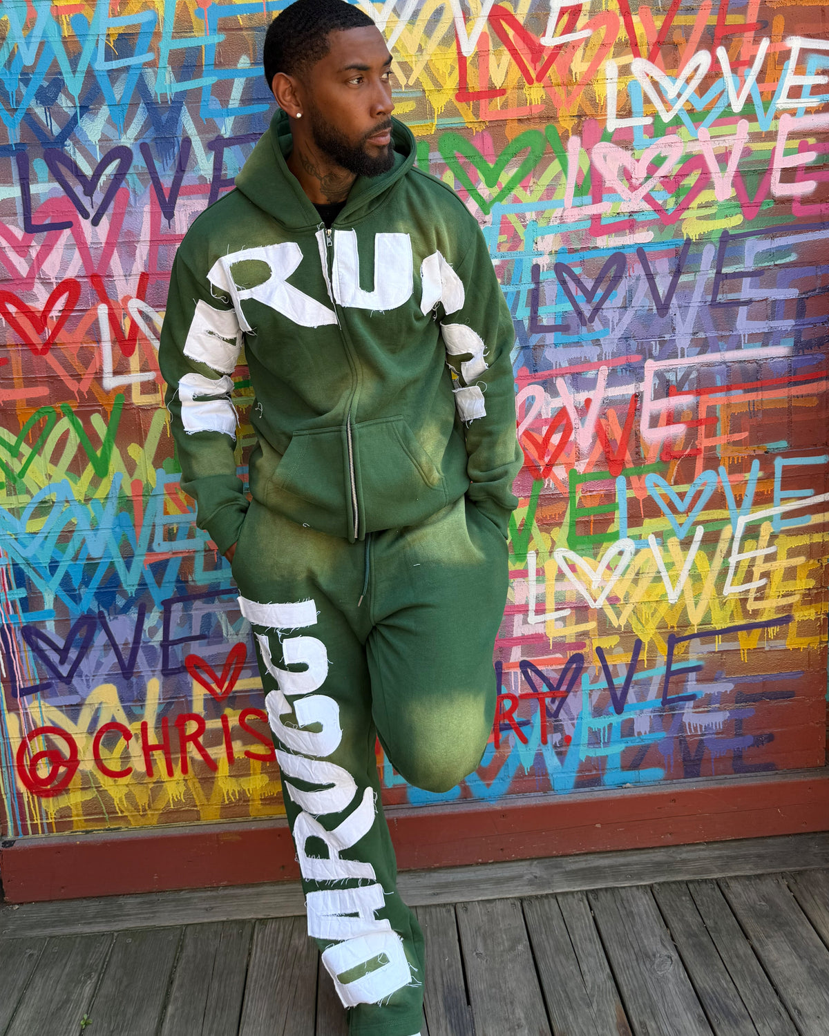 MEN TRACKSUITS- GREEN/WHITE (NO RHINESTONES)