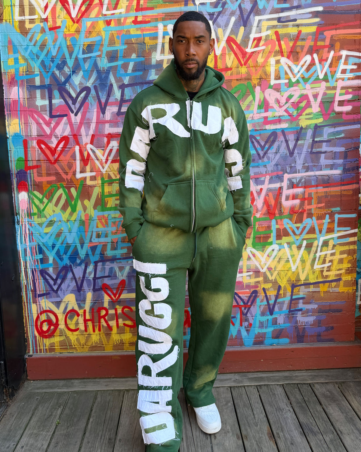 MEN TRACKSUITS- GREEN/WHITE (NO RHINESTONES)