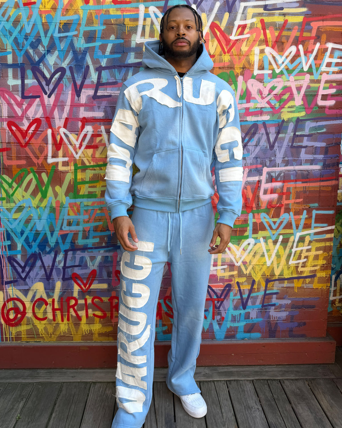 MEN TRACKSUITS- BABY BLUE/WHITE (NO RHINESTONES)