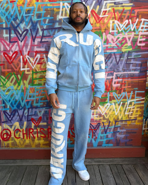 MEN TRACKSUITS- BABY BLUE/WHITE (NO RHINESTONES)