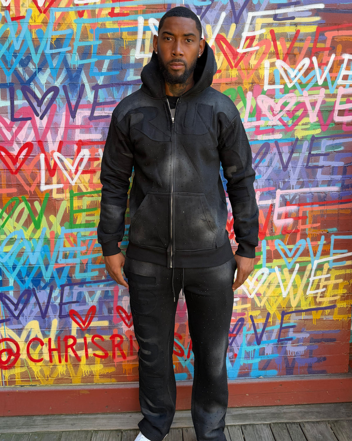 MEN TRACKSUITS- BLACK/BLACK (RHINESTONES)