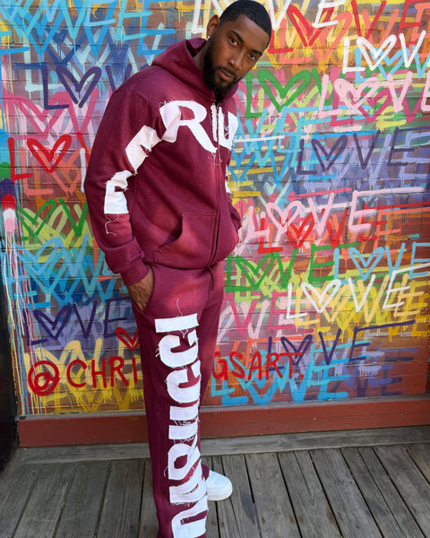 MEN TRACKSUITS- BURGUNDY/WHITE (RHINESTONES)