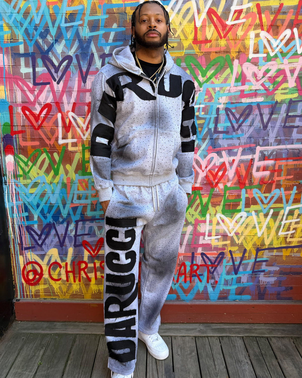 MEN TRACKSUITS- GREY/BLACK (RHINESTONES)