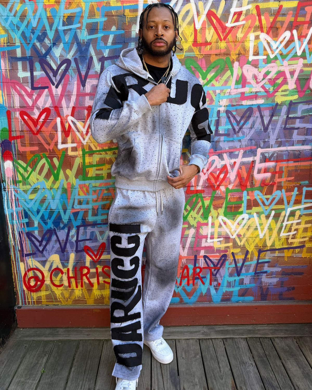 MEN TRACKSUITS- GREY/BLACK (RHINESTONES)