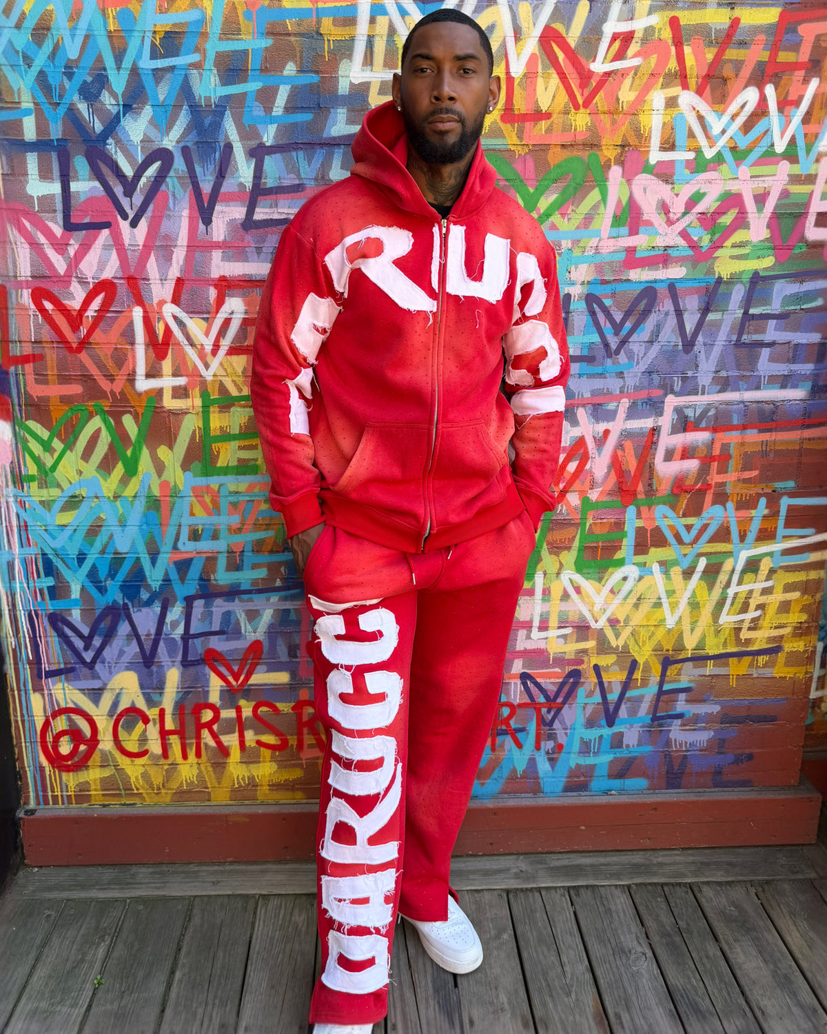 MEN TRACKSUITS- RED/WHITE (RHINESTONES)